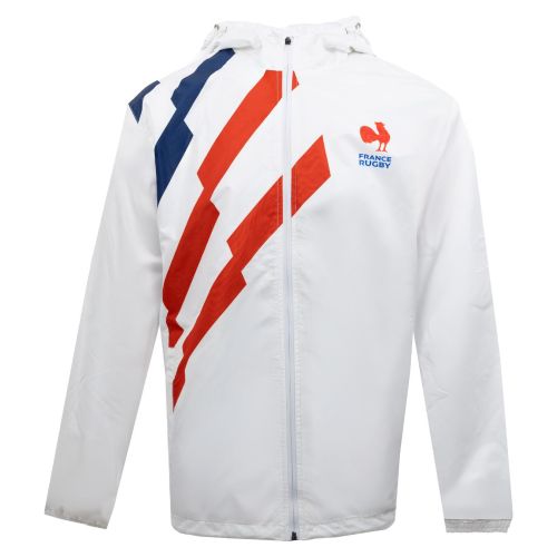 Men's White Fanwear Striped Rain Jacket